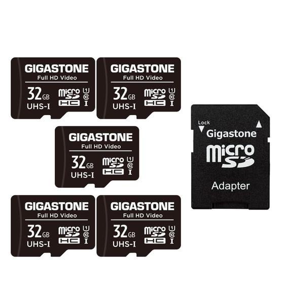 Imagem de Cartão Micro SD Gigastone 32GB, pacote com 5 vídeos Full HD de 90 MB/s