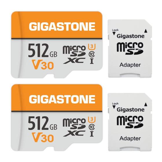 Imagem de Cartão Micro SD Gigastone 512 GB, pacote com 2 unidades, 4K Video Pro, 100 MB/s