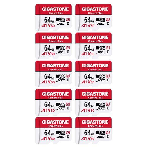 Imagem de Cartão Micro SD Gigastone 64GB, pacote com 10 unidades, adaptador e capa