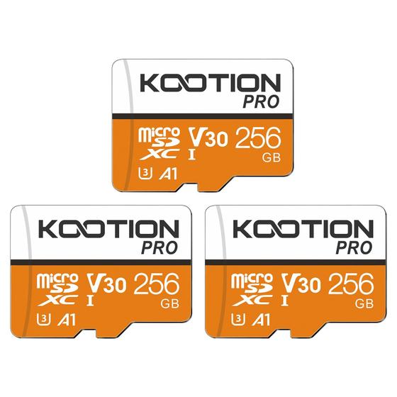 Imagem de Cartão Micro SD KOOTION 256 GB, pacote com 3 unidades, V30, A1, U3 com adaptador