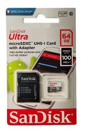 Cartao Micro Sd Sandisk Class 10 Ultra 64gb 100mbs Menor preço em Cartao Micro Sd Sandisk Class 10 Ultra 64gb 100mbs