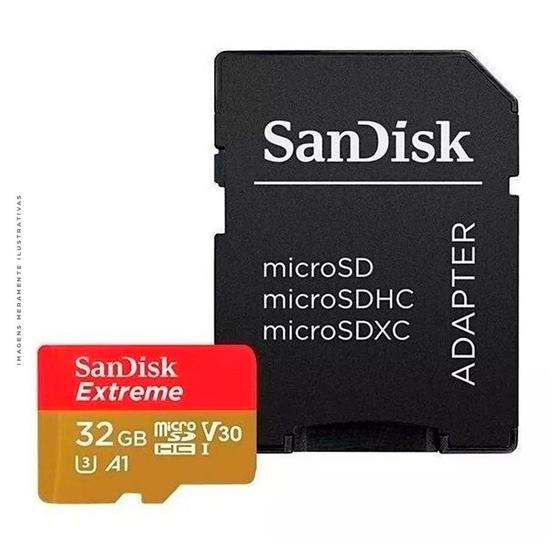 Imagem de Cartão Micro SD SanDisk Extreme 32GB, Classe 10, Vel. Até 100MB/s, a Prova de Água, Para Câmera de Ação 4K e Full HD - SDSQXAF-032G-GN6AA