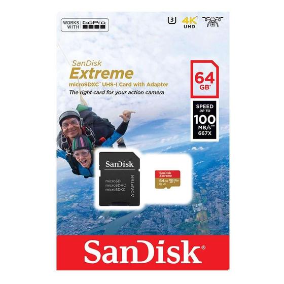 Imagem de Cartão Micro Sd Sdhc Sandisk Extreme 64gb Classe 10 Uhs-3 4k