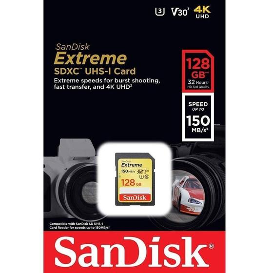 Imagem de Cartão Sd Sdxc Sandisk Extreme 128gb 150mb-s  U3 Lacrado