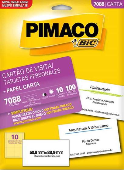 Imagem de Cartão Visita Branco Com 100 7088 Pimaco