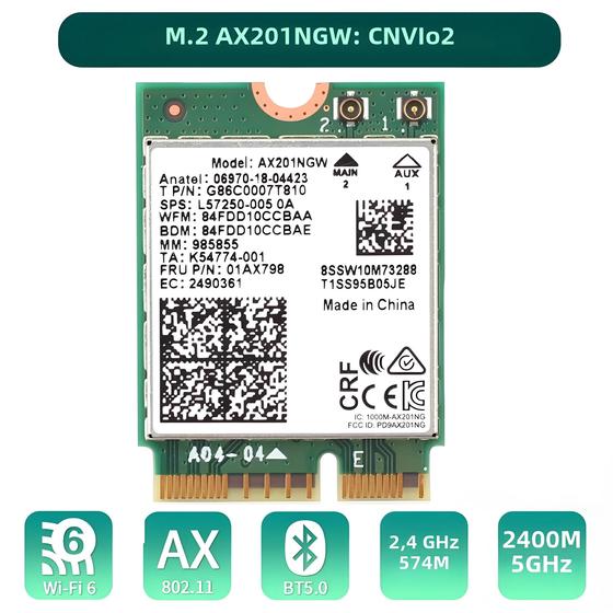 Imagem de Cartão WiFi 6 AX201 de Banda Dupla (3000Mbps) - 2.4GHz e 5GHz - M.2 Key E