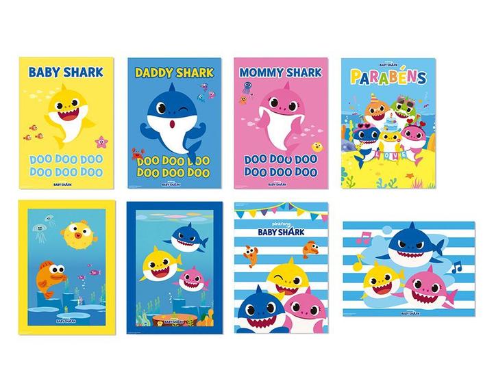 Imagem de Cartaz Decorativo Sortido - Festa Baby Shark - 08 unidades - Cromus - Rizzo Festas