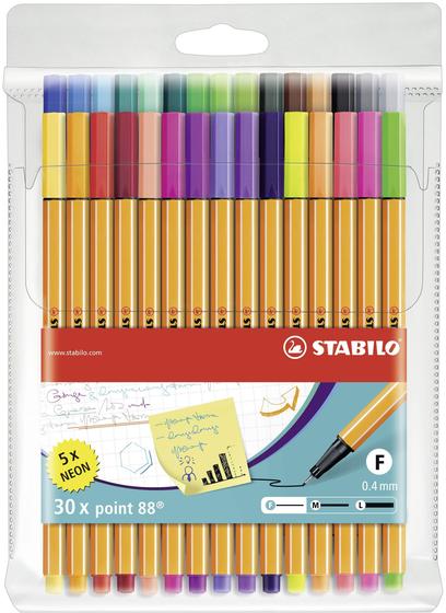 Imagem de Carteira com 30 Canetas Fineliner Stabilo Point 88 - Cores Variadas