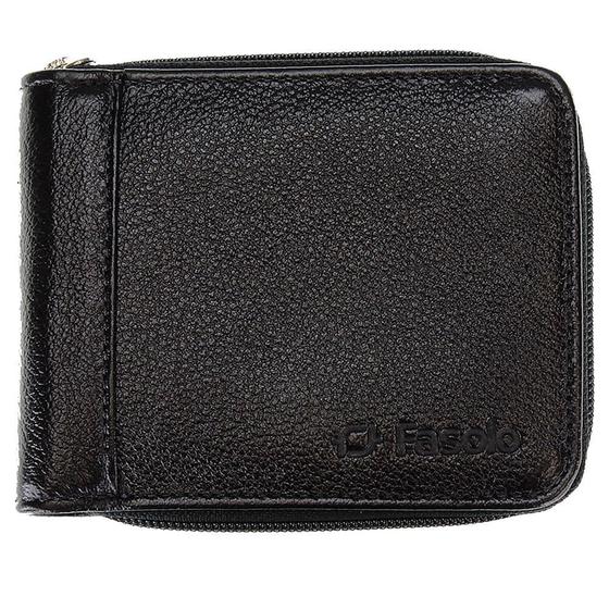Carteira de Couro Masculina com fechamento em Zíper Fasolo preto Menor preço em Carteira de Couro Masculina com fechamento em Zíper Fasolo preto