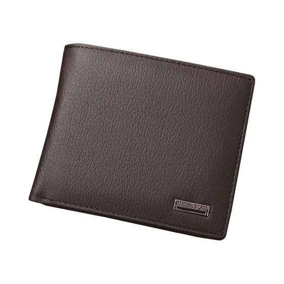 Imagem de Carteira Masculina Clássica de Couro Genuíno - Porta-Cartões com Bolso para Moedas
