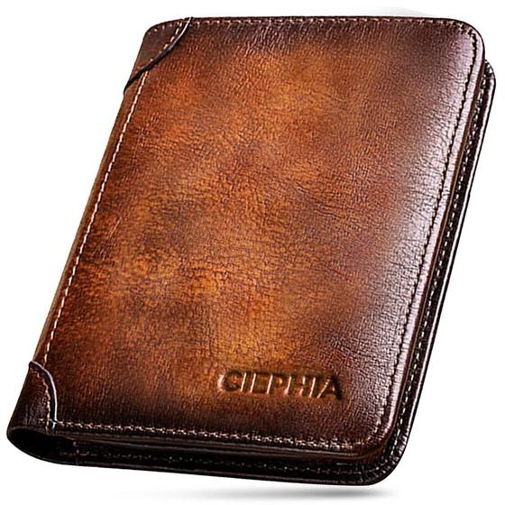 Imagem de Carteira Masculina de Couro Genuíno com Proteção RFID - Design Fino e Vintage