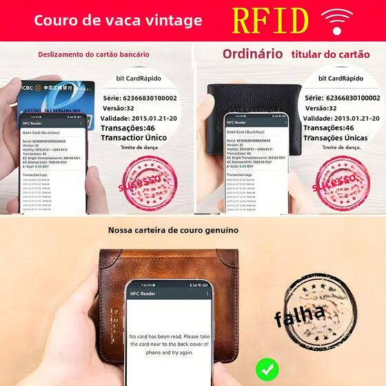 Imagem de Carteira Masculina de Couro Genuíno com Proteção RFID - Design Fino e Vintage