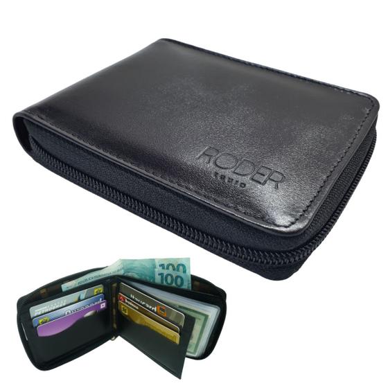 Carteira Masculina de Couro Grande Completa com fechamento Zíper Menor preço em Carteira Masculina de Couro Grande Completa com fechamento Zíper