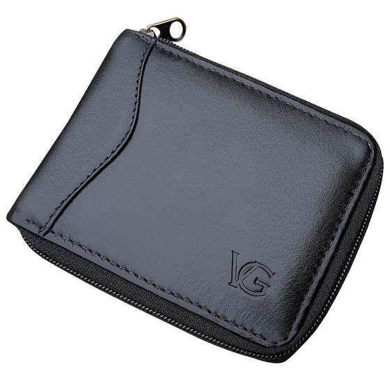 Carteira masculina de couro luxo com detalhe de zíper 2142 Menor preço em Carteira masculina de couro luxo com detalhe de zíper 2142