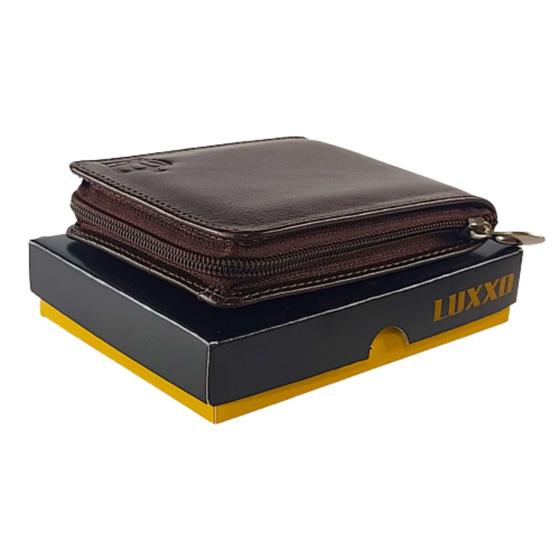 Imagem de Carteira Masculina De Couro Zíper Porta Cartão Moeda RG CNH Marrom Lançamento