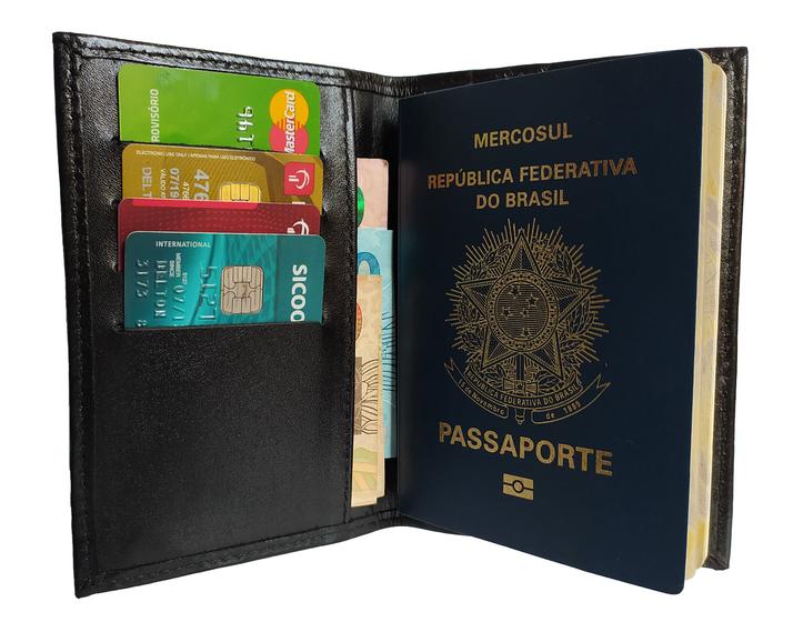 Imagem de Carteira Porta Passaporte Cartões Dinheiro Em Couro