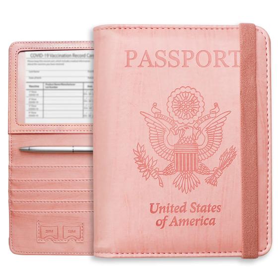 Imagem de Carteira porta-passaporte WALNEW com bloqueio RFID com alça elástica