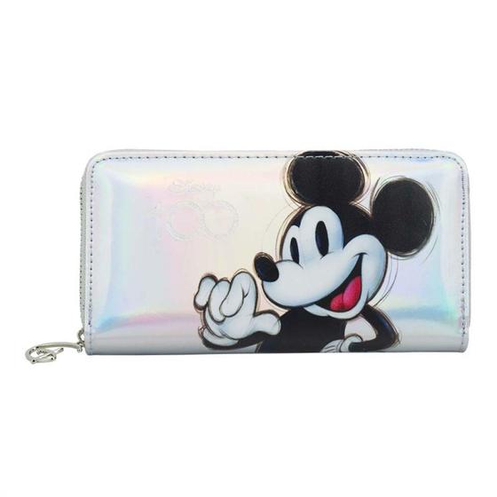 Imagem de Carteira Retangular Prateado Mickey Disney 100 Anos 10x20cm