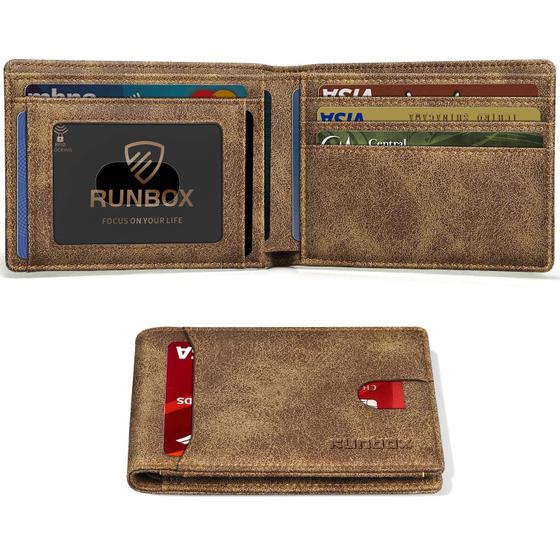 Imagem de Carteira RUNBOX Slim Leather com bloqueio RFID de duas dobras para homens