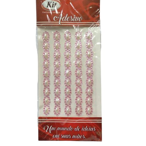 Imagem de Cartela Adesiva Strass rosa com Perola arroz  - Marca KIT - ref.532469