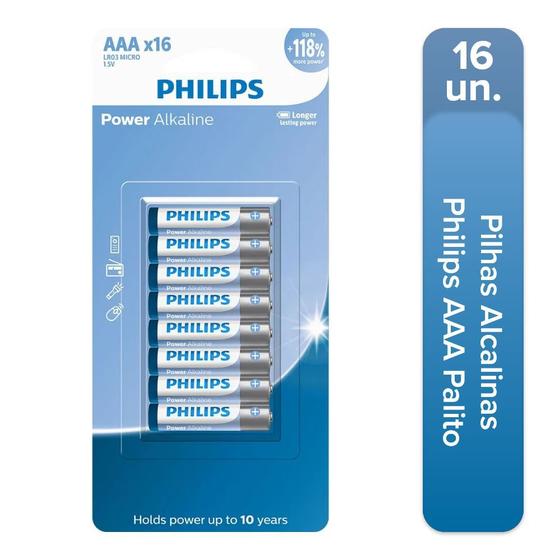 Imagem de Cartela Com 16 Unidades Pilhas Alcalinas Philips AAA Palito 