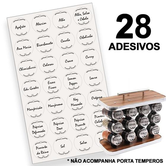 Imagem de Cartela com 28 Adesivos Etiquetas Auto Colantes com Rótulos de Temperos para Porta Temperos e Condimentos