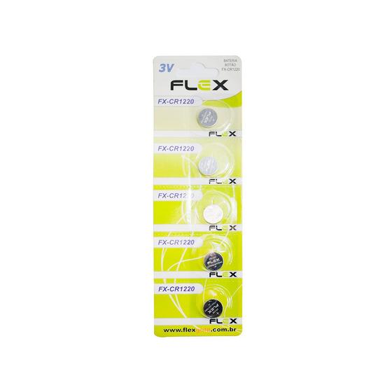 Cartela com 5 Baterias Botão CR1220 - 3V - Flex Menor preço em Cartela com 5 Baterias Botão CR1220 - 3V - Flex