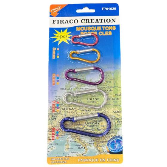 Imagem de Cartela com 5 Chaveiro Mosquetão Multiuso em 5 Tamanhos