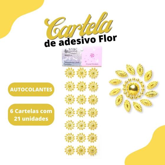 Imagem de Cartela De Adesivo Flor Ouro - Sticker C/6 Unidades - Mmixer10 - Nybc