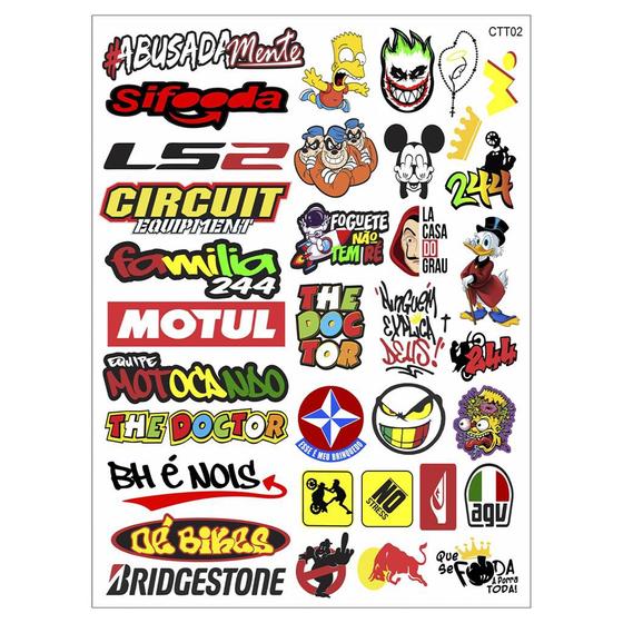 Imagem de Cartela De Adesivos Variados Carro Moto Bike Motocross Ctt02