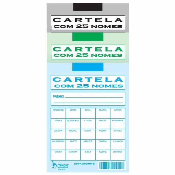 Cartela De Rifa Com 25 Nomes Pacote Com 50 Cartelas Tamoio - Rifa ...