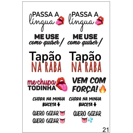 Imagem de Cartela de tatuagem temporaria adesiva frases eróticas 15x10cm libido