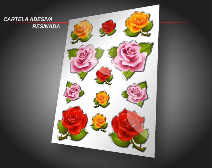 Imagem de Cartela Flores Feminino Colorida Com Resina