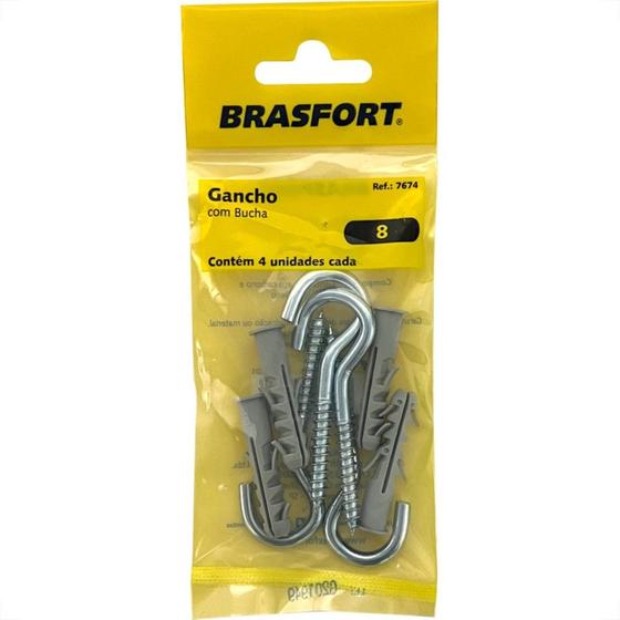 Imagem de Cartela Gancho Com Bucha Brasfort 08 Cartela Com 04 Pecas 7674