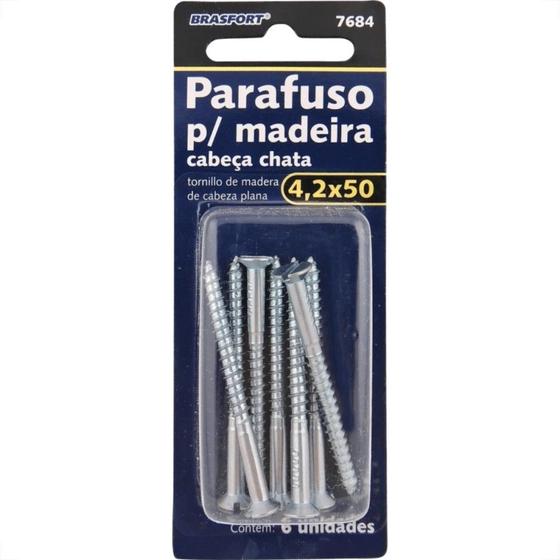 Imagem de Cartela Parafuso Madeira Brasfort Cabeca Chata Fenda 4,2X50 Cartela Com 6 Pecas 7684