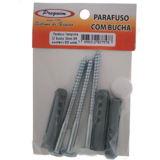Imagem de Cartela Parafuso Madeira Preguim Cabeca Tampinha Philips Com Bucha 10Mm Com 03 Pecas 7578