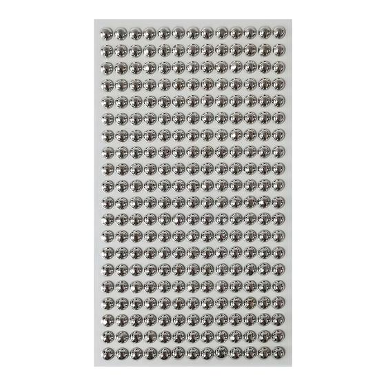 Imagem de Cartela Pedra Adesiva Meia Perola 6mm Prata Metalizado