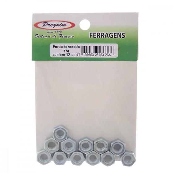 Imagem de Cartela Porca Torneada Preguim Zincada  1/4'' Nc Com 12 Pecas 1736