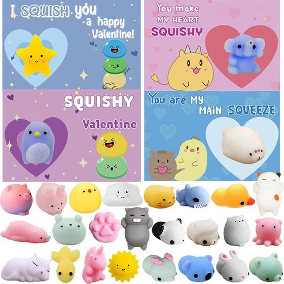 Imagem de Cartões Comemorativos de Dia dos Namorados com 28 Brinquedos Mochi Squishies