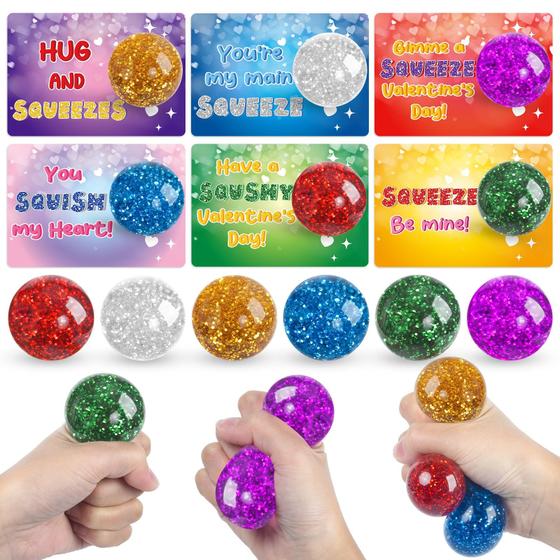 Imagem de Cartões Dia dos Namorados com Glitter + 24 Bolinhas Antiestresse Squishy