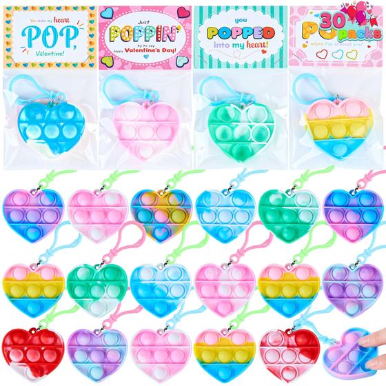 Imagem de Cartões e Brinquedos de Chaveiro Pop Fidget para o Dia dos Namorados (30 Unidades)