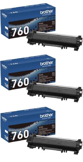 Imagem de Cartucho de toner Brother genuíno TN760 preto de alto rendimento, pacote com 3