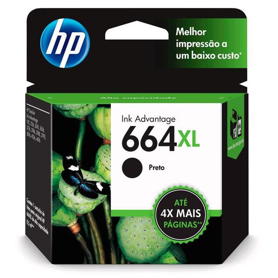 Imagem de Cartucho HP 664XL Original F6V31AB Preto p/ Deskjet 2136, 2676, 3776, 5076, 5276