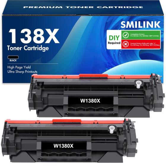 Imagem de Cartuchos de Toner SMILINK 138X (W1380X) - Preto - Pacote com 2 Unidades