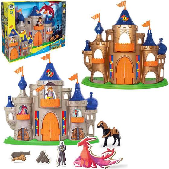 Imagem de Casa / casinha castelo com boneco + cavalo e acessorios medieval 7 pecas 38x31x14cm - SAMBA TOYS