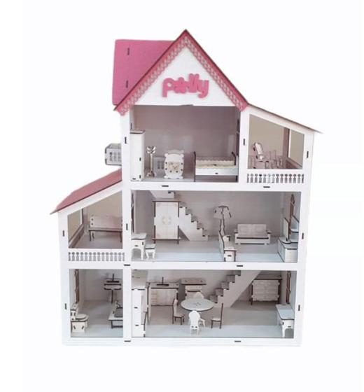 Casa Casinha Bonecas Polly Barbie Madeira Mdf Pintado em Promoção