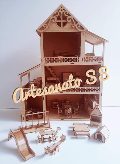 Imagem de Casa Casinha de Boneca Polly com 44 Mini Móveis Mdf