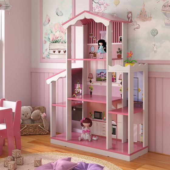 Imagem de Casa Casinha de Bonecas Infantil Cosmo 8 Cômodos MDF/MDP Rosa/Branco G50 - Encantum