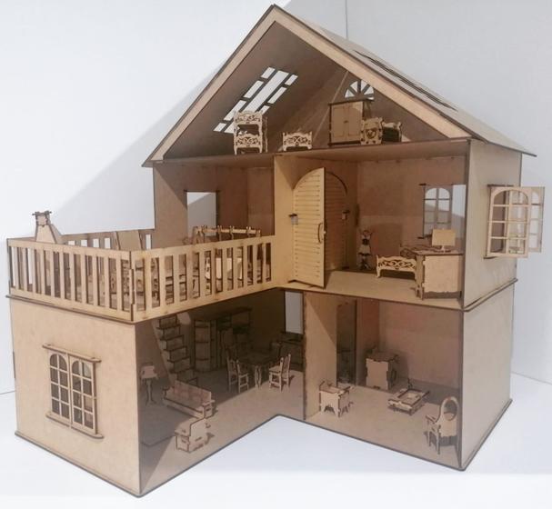 Avelart - Casa da barbie pintada + 35 mini móveis mdf cru