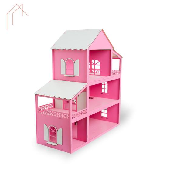 Imagem de Casa Casinha De Brinquedo Bonecas Infantil 80cm + 15 Móveis